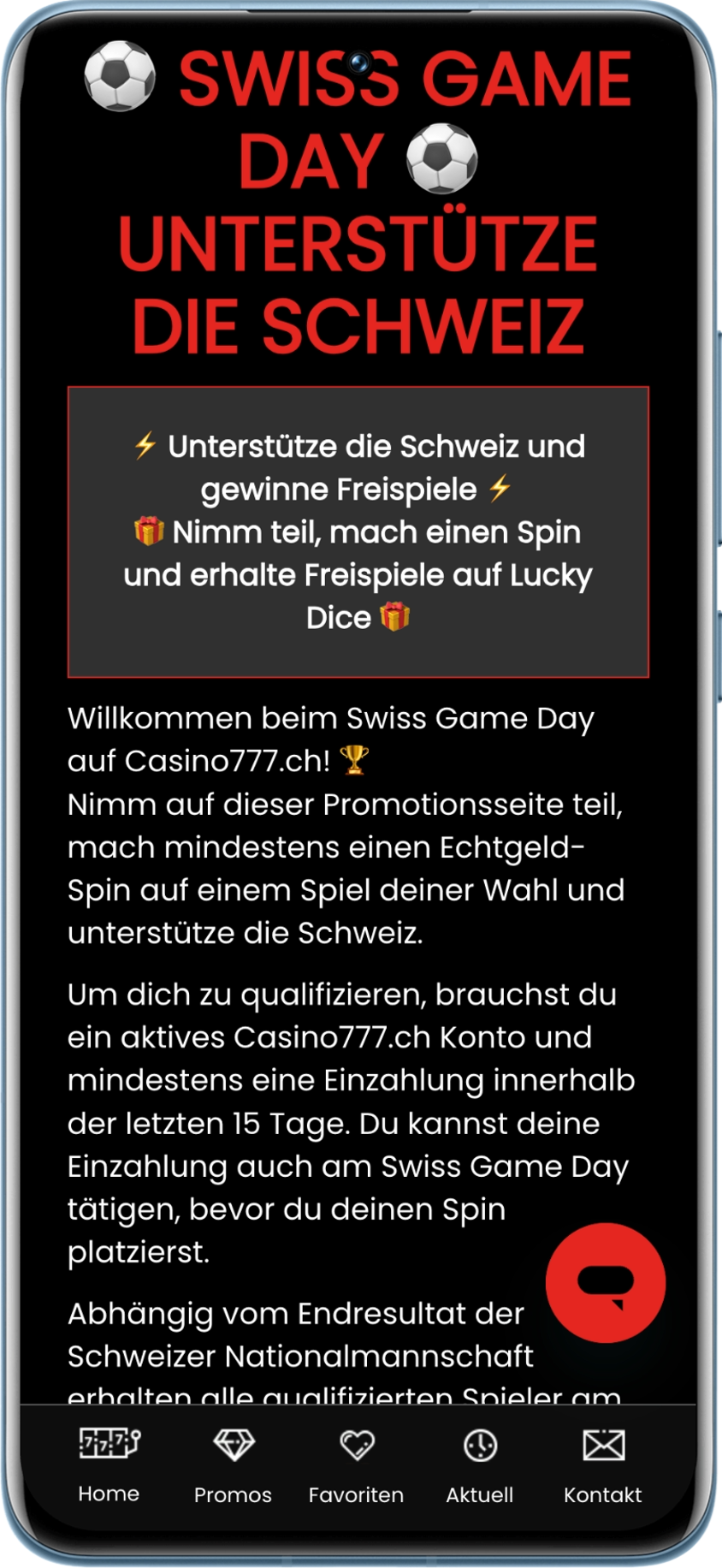 Casino777 verschenkt Freispiele an den Spieltagen der Schweiz