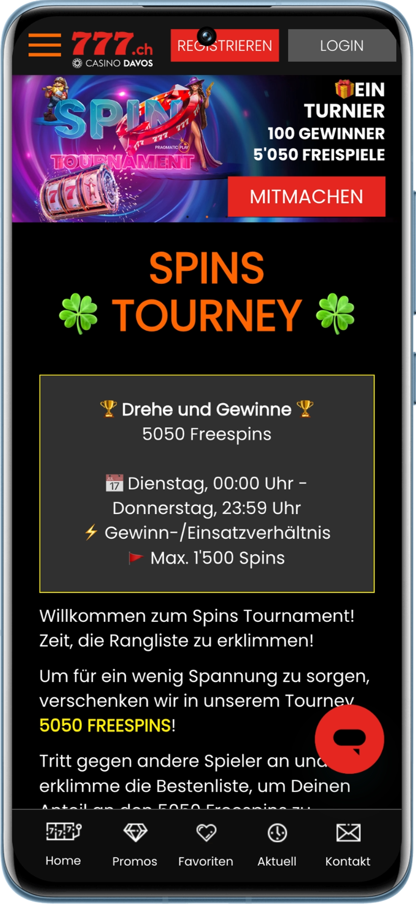 Spins Tournament bei Casino777: 5'050 Freespins auf Pragmatic Play Slots