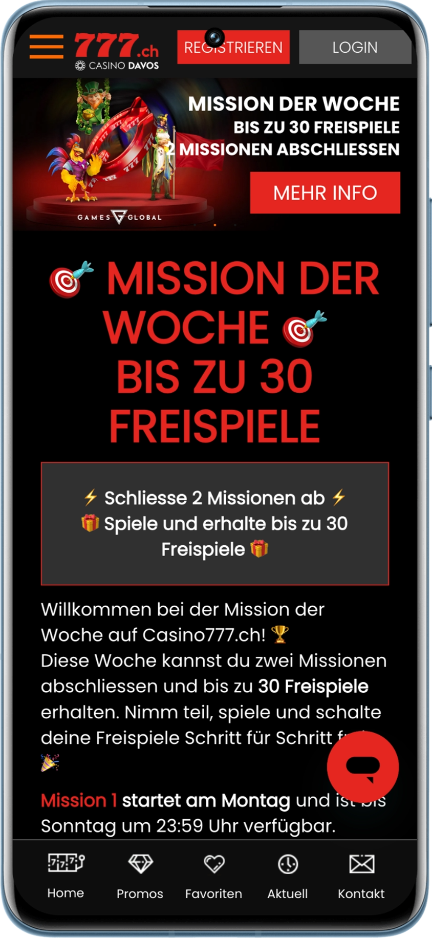Mission der Woche verf&uuml;gbar auf dem Schweizer Casino Casino777  