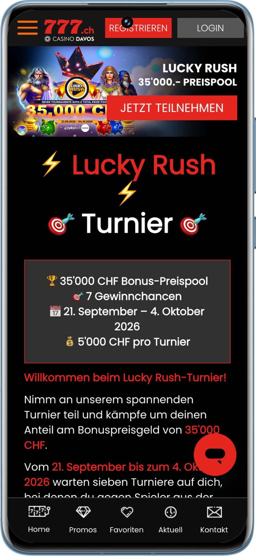Lucky Rush Turniere auf Casino777 bis zum 4. Oktober