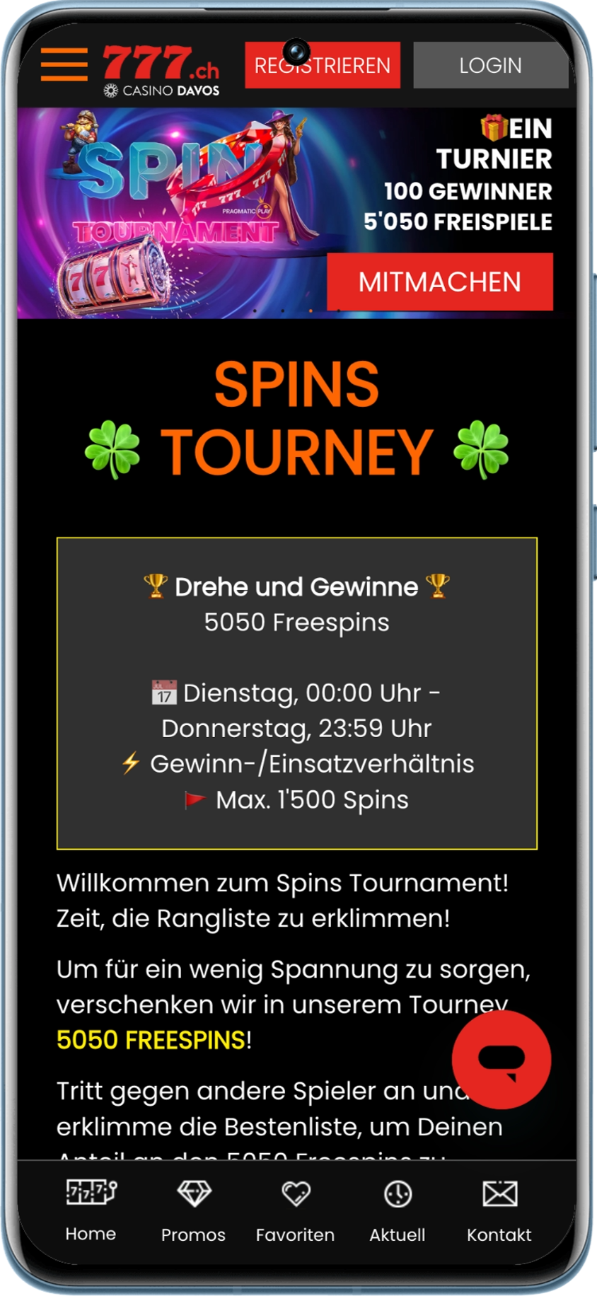 Pragmatic Play Spielautomaten-Spin-Turnier auf Casino777.ch