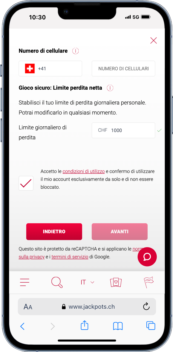 limite perdita netta Jackpots