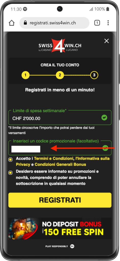 Où mettre le code promo Swiss4Win