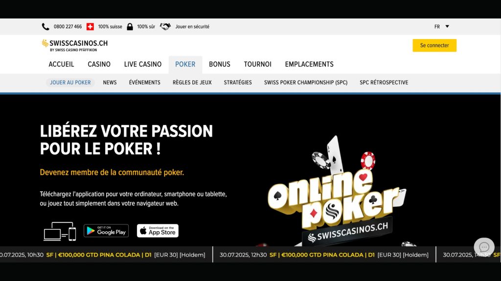 Faites des tournois via le r&eacute;seau iPoker sur Swisscasino