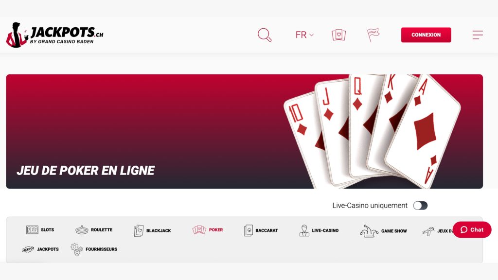 Jouez au poker en ligne Live et vid&eacute;o sur Jackpots en Suisse