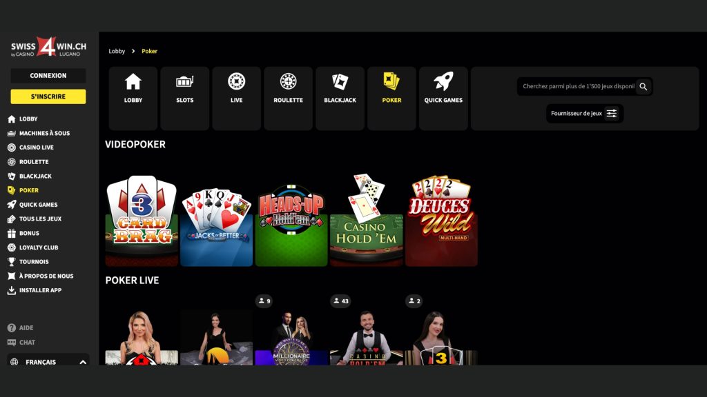L'offre poker en ligne de Swiss4win comprend des tables Live et Solo