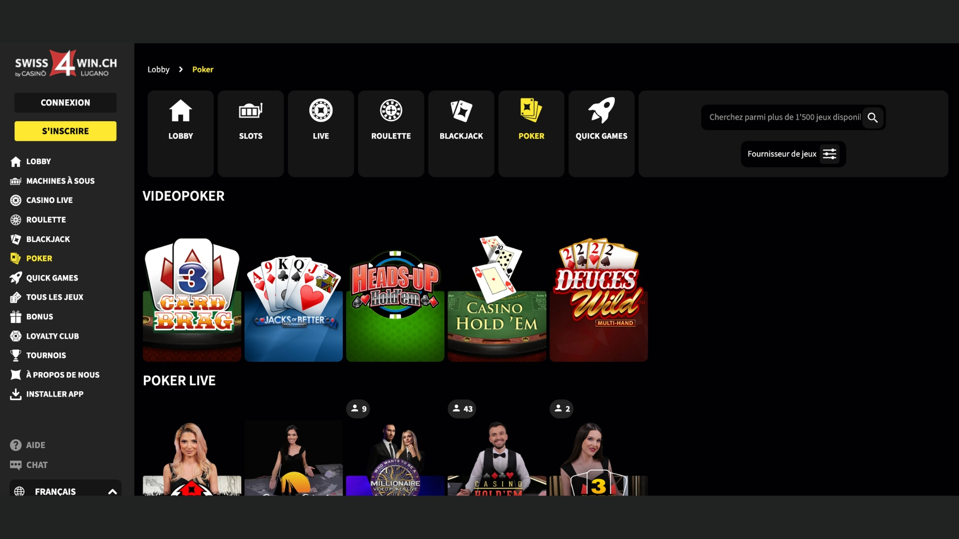 L'offre poker en ligne de Swiss4win comprend des tables Live et Solo