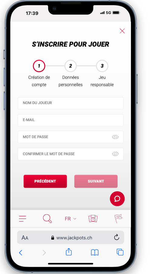 S'inscrire sur Jackpots.ch