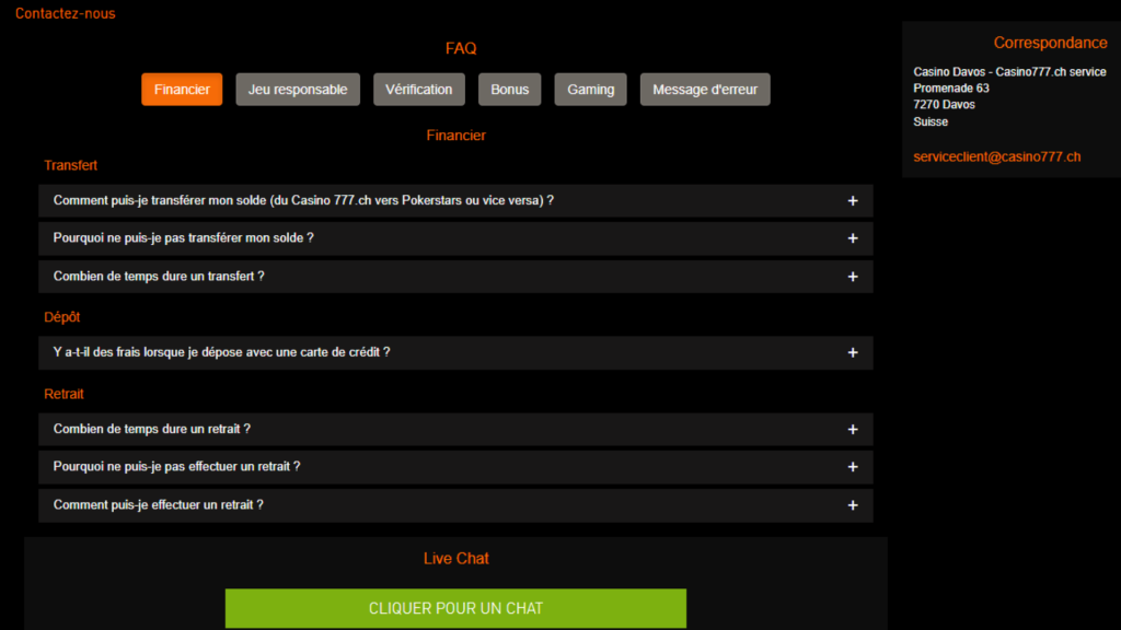 Service cleint Casino777