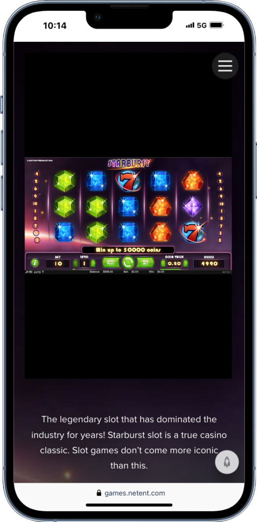 Vivez une exp&eacute;rience interstellaire avec le slot Starburst.