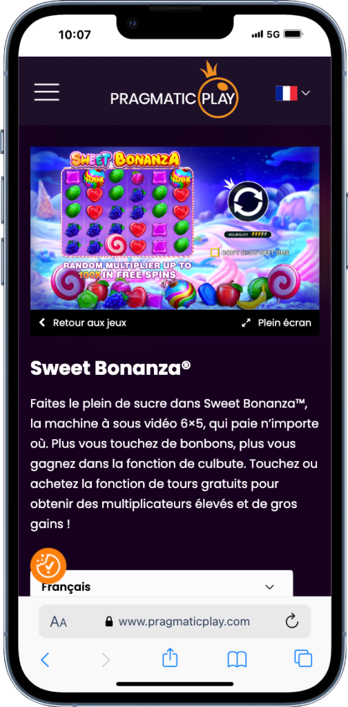Machine &agrave; sous Sweet Bonanza avec symboles de bonbons color&eacute;s