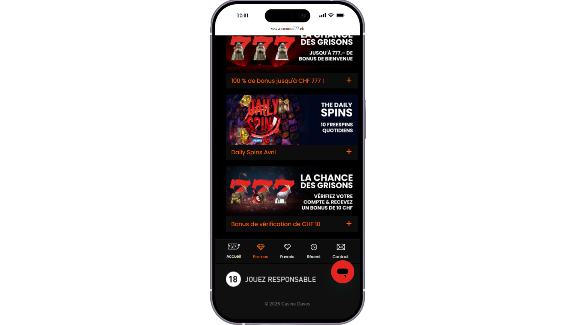 Promotion The Daily Spin sur Casino777.ch