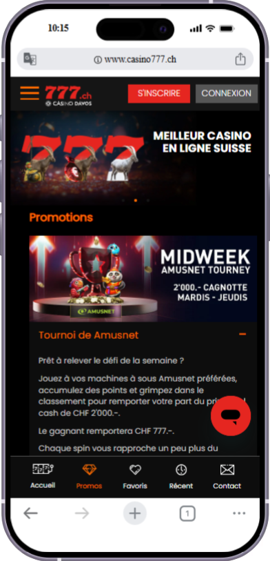 Le tournoi midweek Amusnet sur Casino777 CH