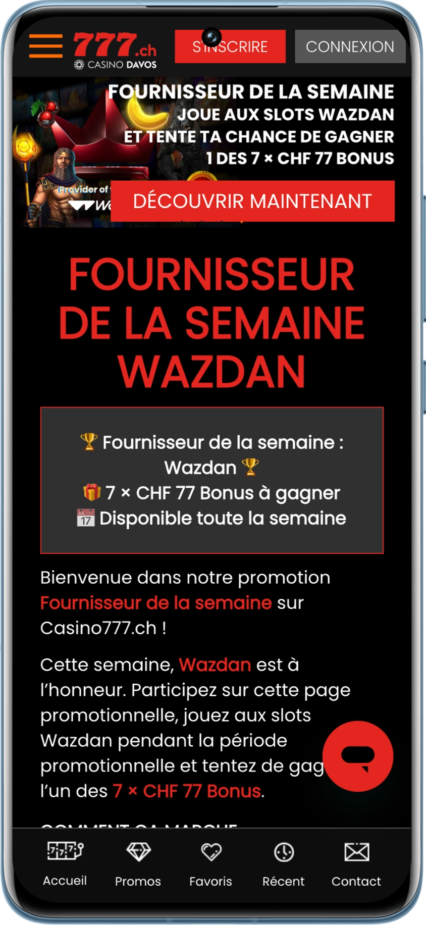 Promotion fournisseur de la semaine sur Casino777