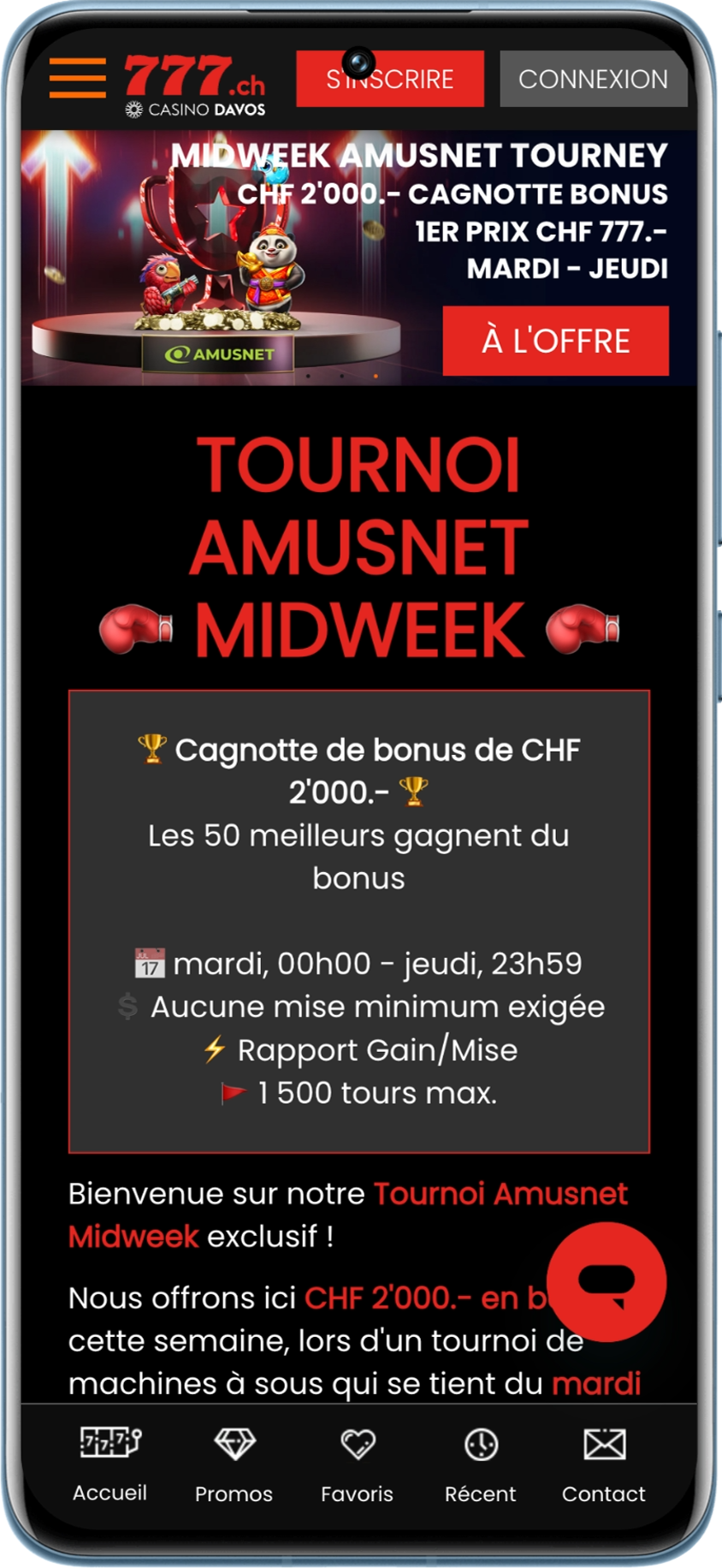 Tournoi Amusnet sur Casino777 pour partager une cagnotte de 2 000 CHF