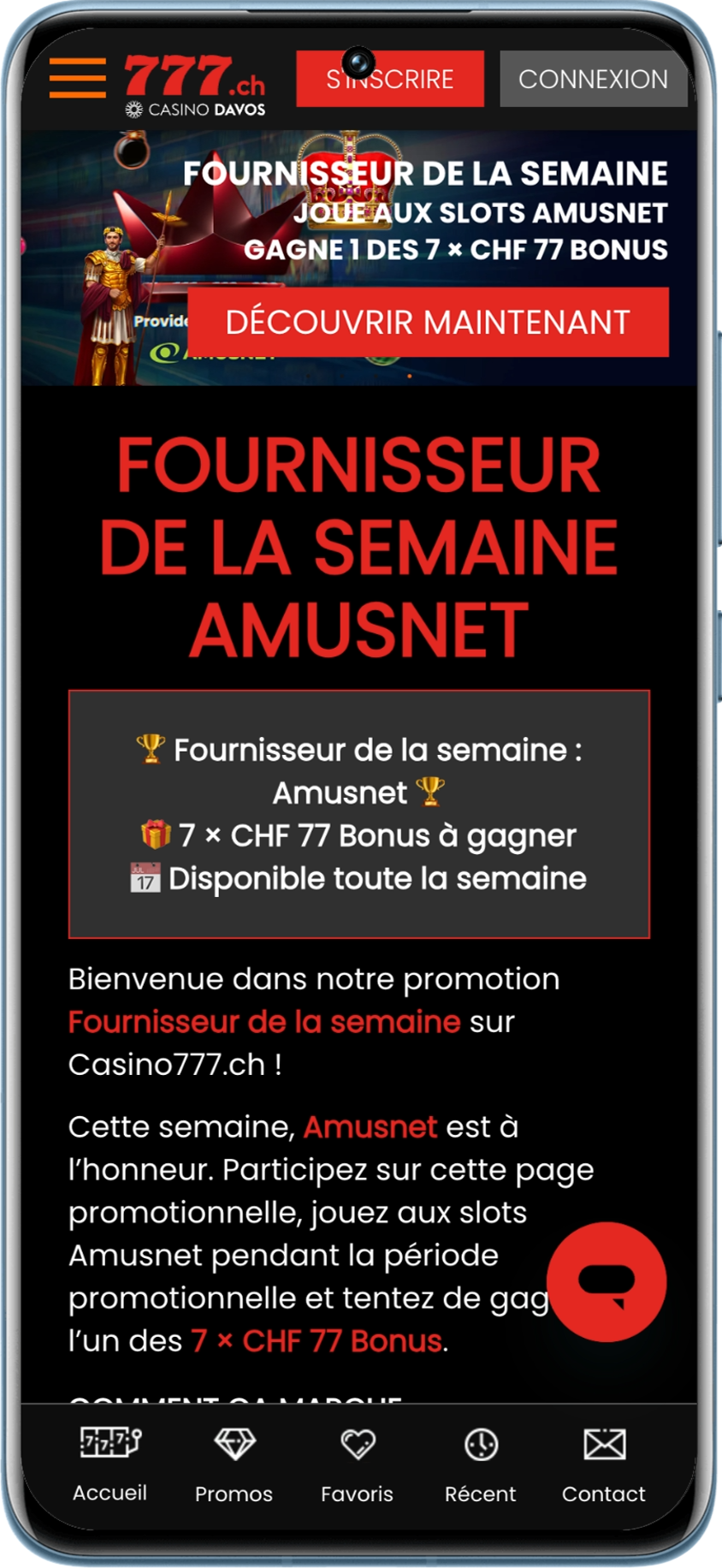 Fournisseur de la semaine Amusnet sur Casino777 Suisse