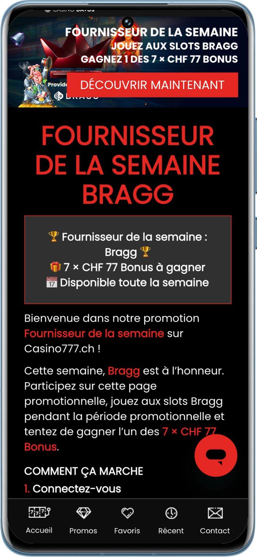 Fournisseur de la semaine Bragg sur Casino777 en Suisse