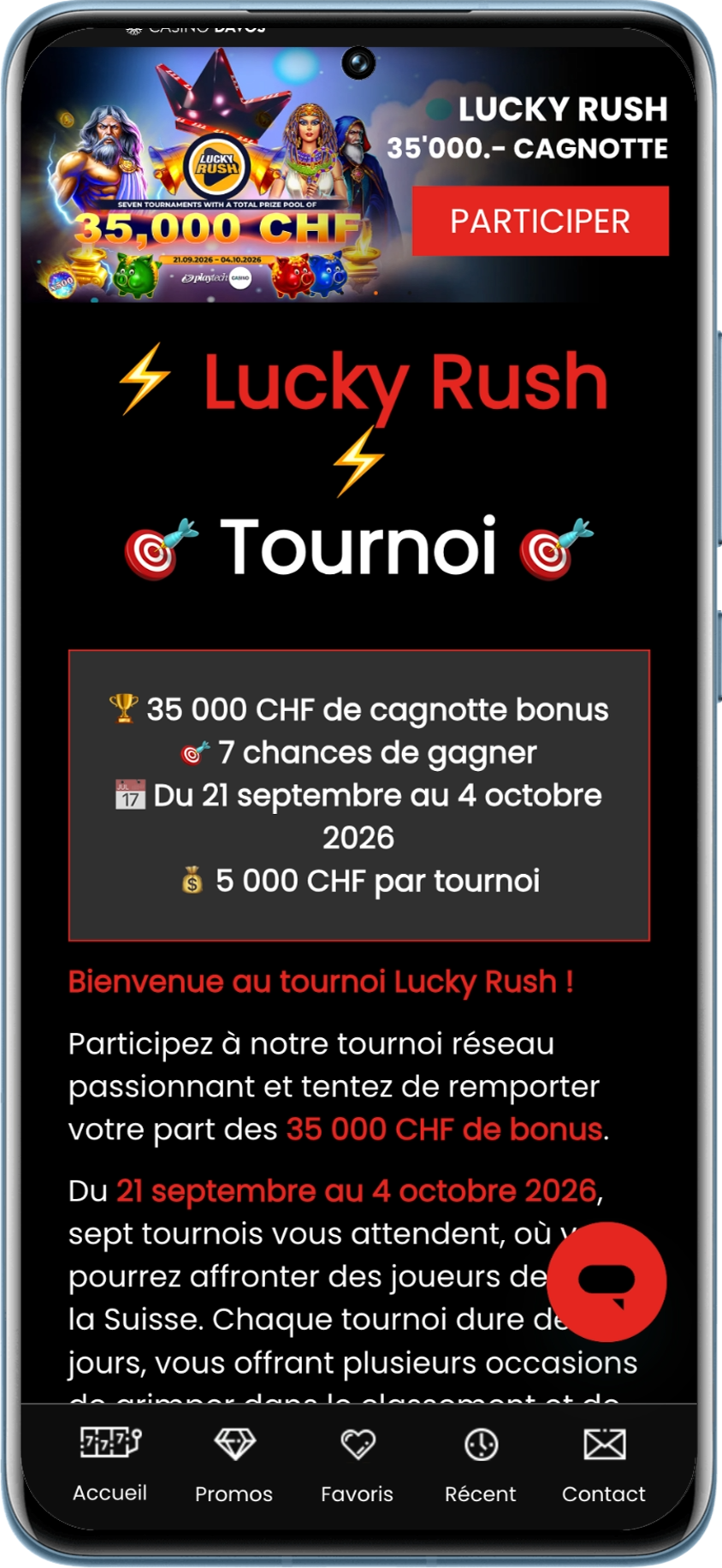 Tournois Lucky Rush sur Casino777 du jusqu'au 4 octobre